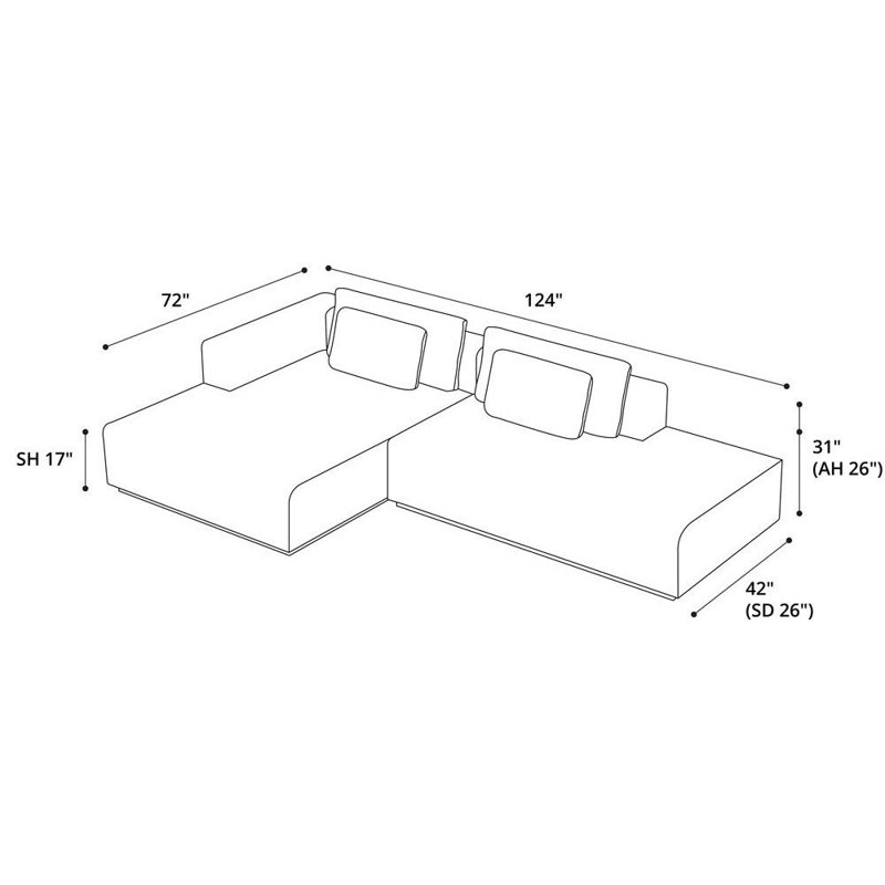 Ayton Upholstered L-Shaped Sectional, Left Hand Facing, 31" H x 124" W x 72" D