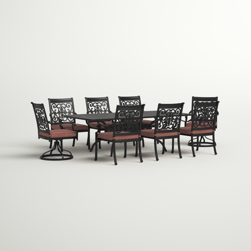 Caseyville 9-Piece Patio Dining Set (with 2 Swivel Rockers) with Cushions and 42 x 84" Rectangular Dining Table
