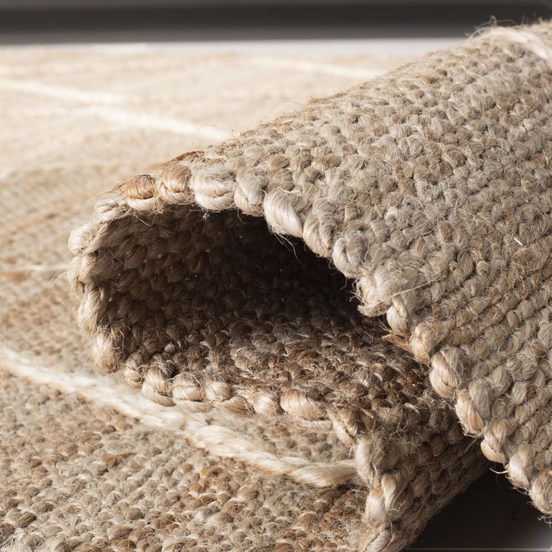 Debroh Natural Fiber Hand Woven Jute Geometric Rug, Square 6'