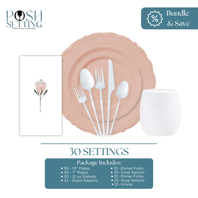 Pink Disposable Plastic Deluxe Party Bundle - Vintage