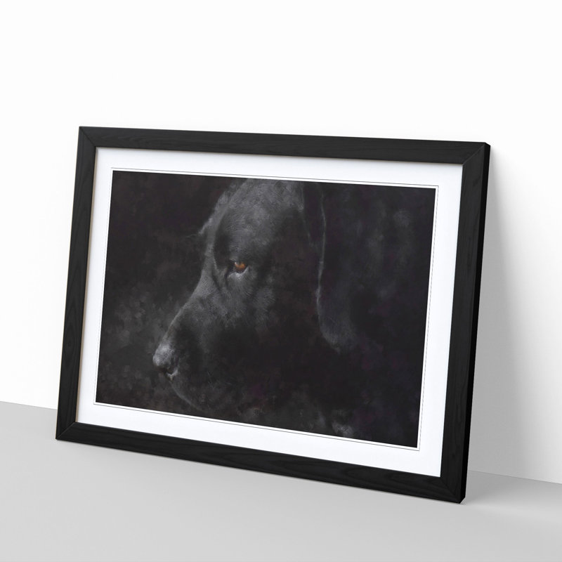 Black Labrador Retriever Painting - Single Picture Frame Print on MDF, 62cm H x 87cm W x 2cm D, Black