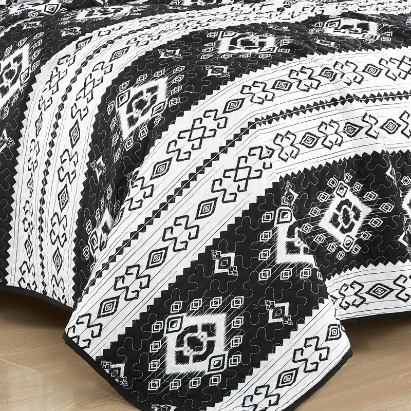 Indie Boho Geometric Symbols Microfiber Quilt Set, Queen Quilt + 2 Standard Shams