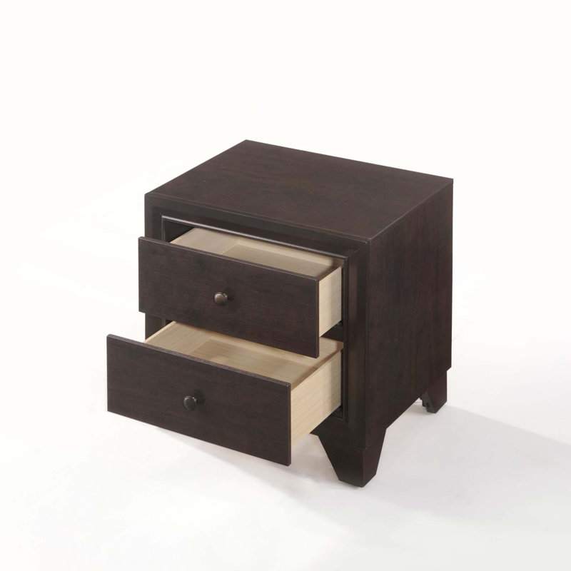 Table de chevet à 2 tiroirs à finition espresso avec construction durable et beaucoup de rangement pour les chambres modernes