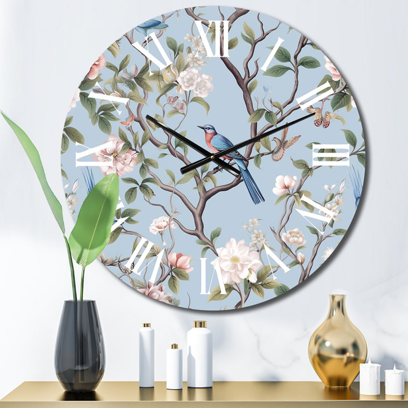 Horloge murale Chinoiserie avec oiseaux et pivoines, Moyenne
