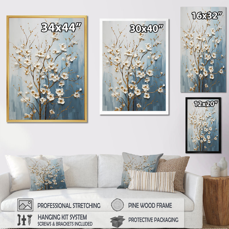 Paix, bleu, cornouiller blanc I, H 32 po x l 16 po x P 1 po, Toile tendue
