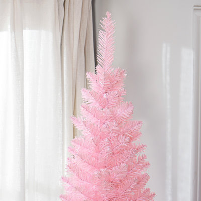 8' Artificial Pencil Christmas Tree, Slim Xmas Tree With 618 Realistic Branch Tips And Plastic Stand