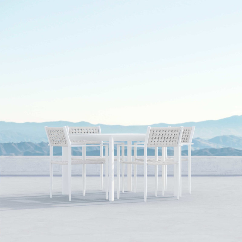 Porto Power Coated Aluminum Dining Table, Matte White