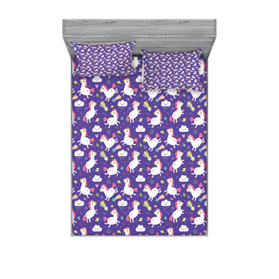 Drap-housse et coussin décoratif Ambesonne Unicorn, indigo foncé et multicolore