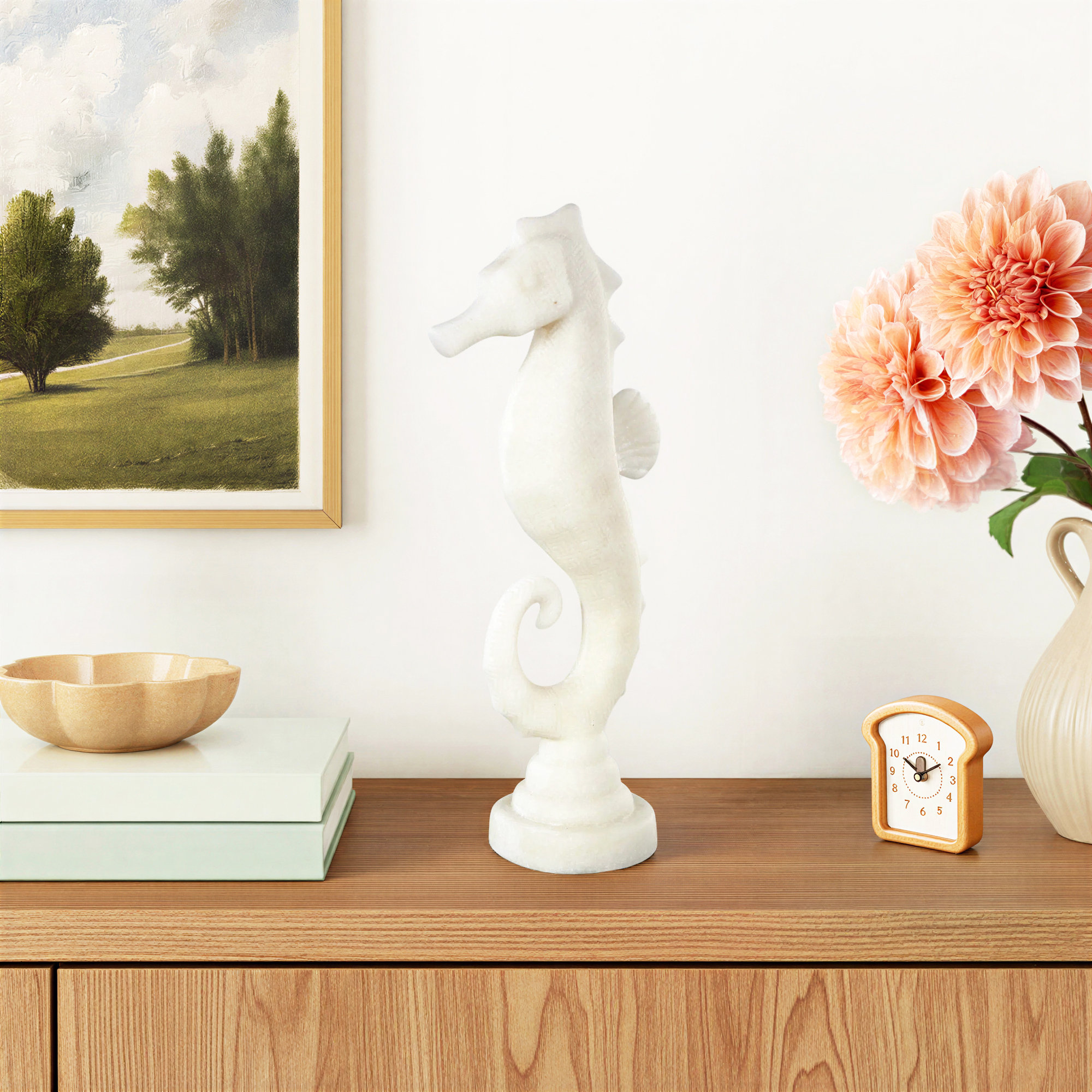 Cole And Grey Polystone Sea Horse Decorative Sculpture With Shimmering Details