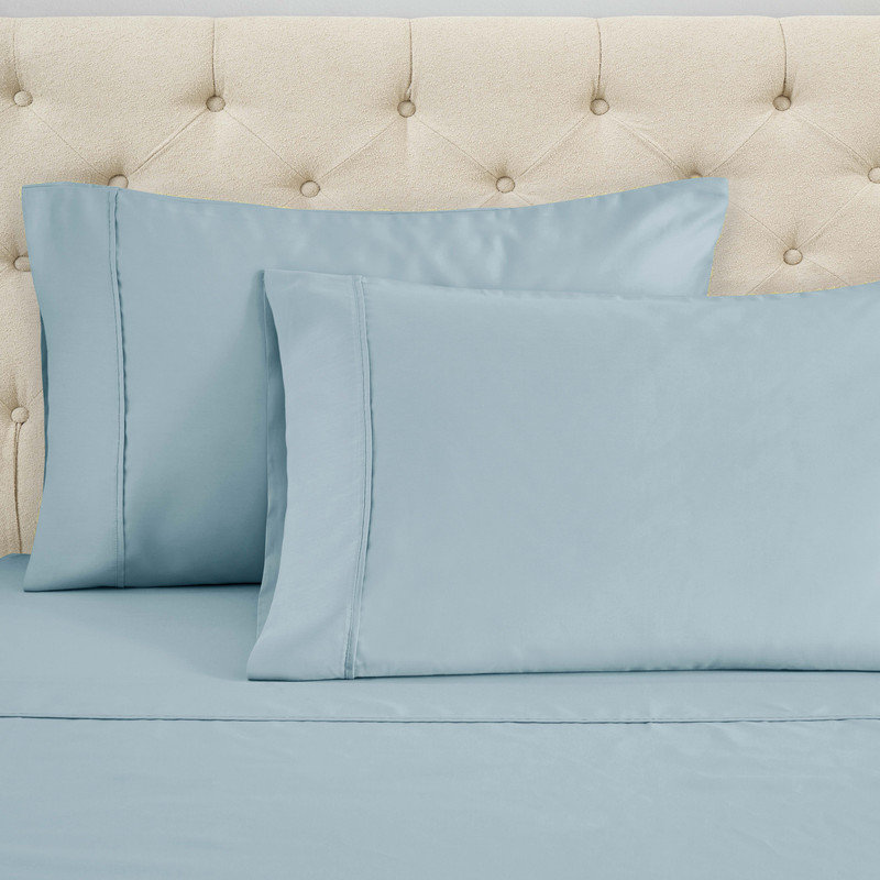 Size Pillowcases, Soft Cotton Blend, 2-Pack, 1400 Thread Count, Light Blue, Standard Pillowcase