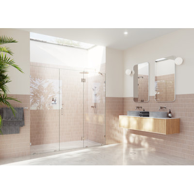 Stellar 92.5 in. W x 78 in. H Fully Frameless 3 Panel Inline Glass Hinged Shower Enclosure