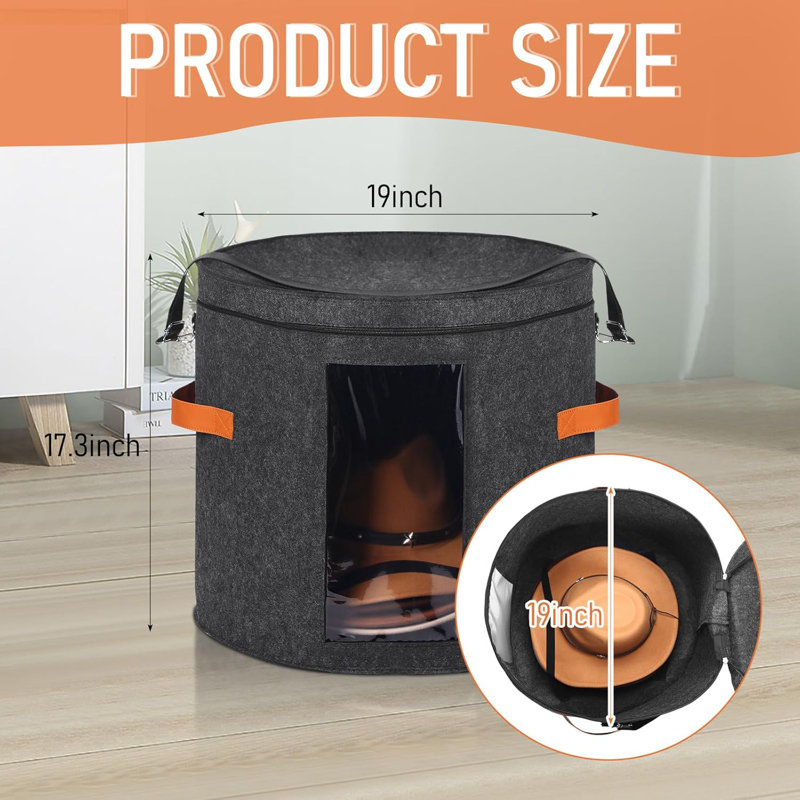 4 Pcs Hat Boxes Oversized Round Cowboy Hat Storage Box For Women Men 19" X 17" Cowboy Large Felt Organizer Bag Baseball Cap Container With Dustproof Lid For Clothes Case Travel Gift(Dark Gray)