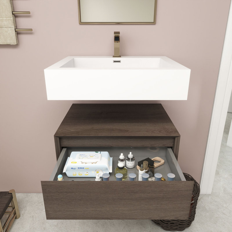 Alysa 24" Wall-Mounted Single Bathroom Vanity Set, Red  Oak