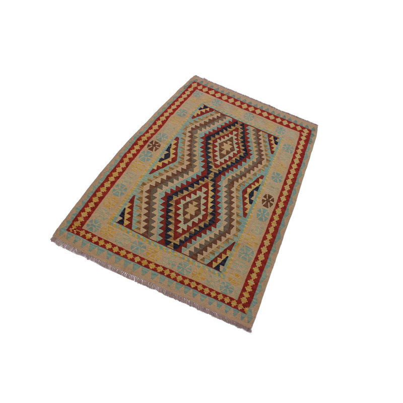 Tapis beige / brun / rouge en laine fabriqué à la main 4 pi 3 po x 6 pi 2 po Madee