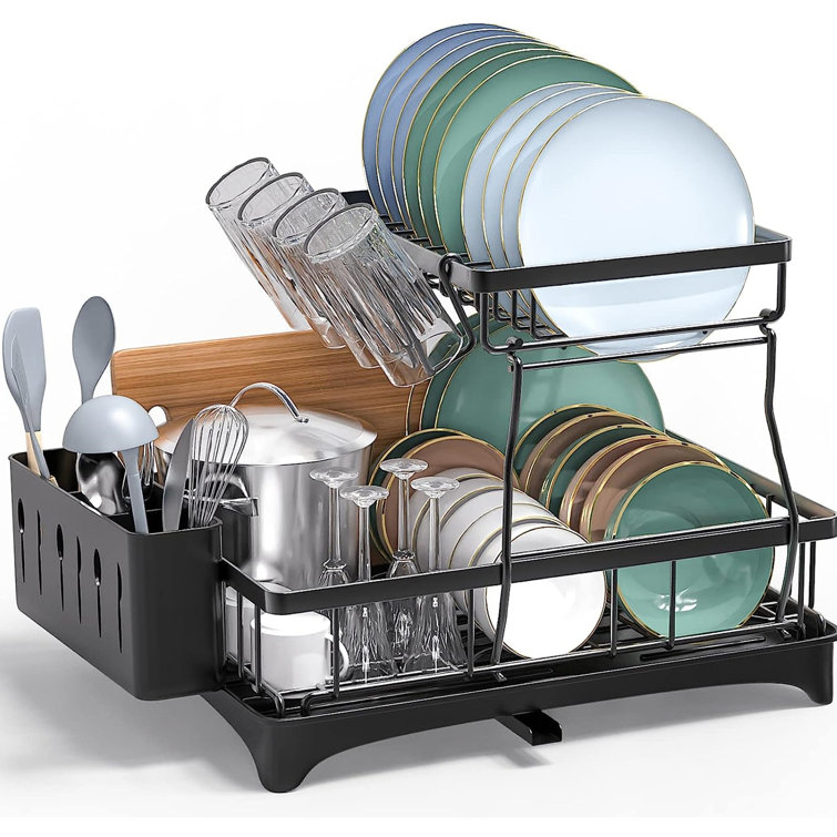 Medium Size Dish Drying Rack and Drain Board with Lid Cover