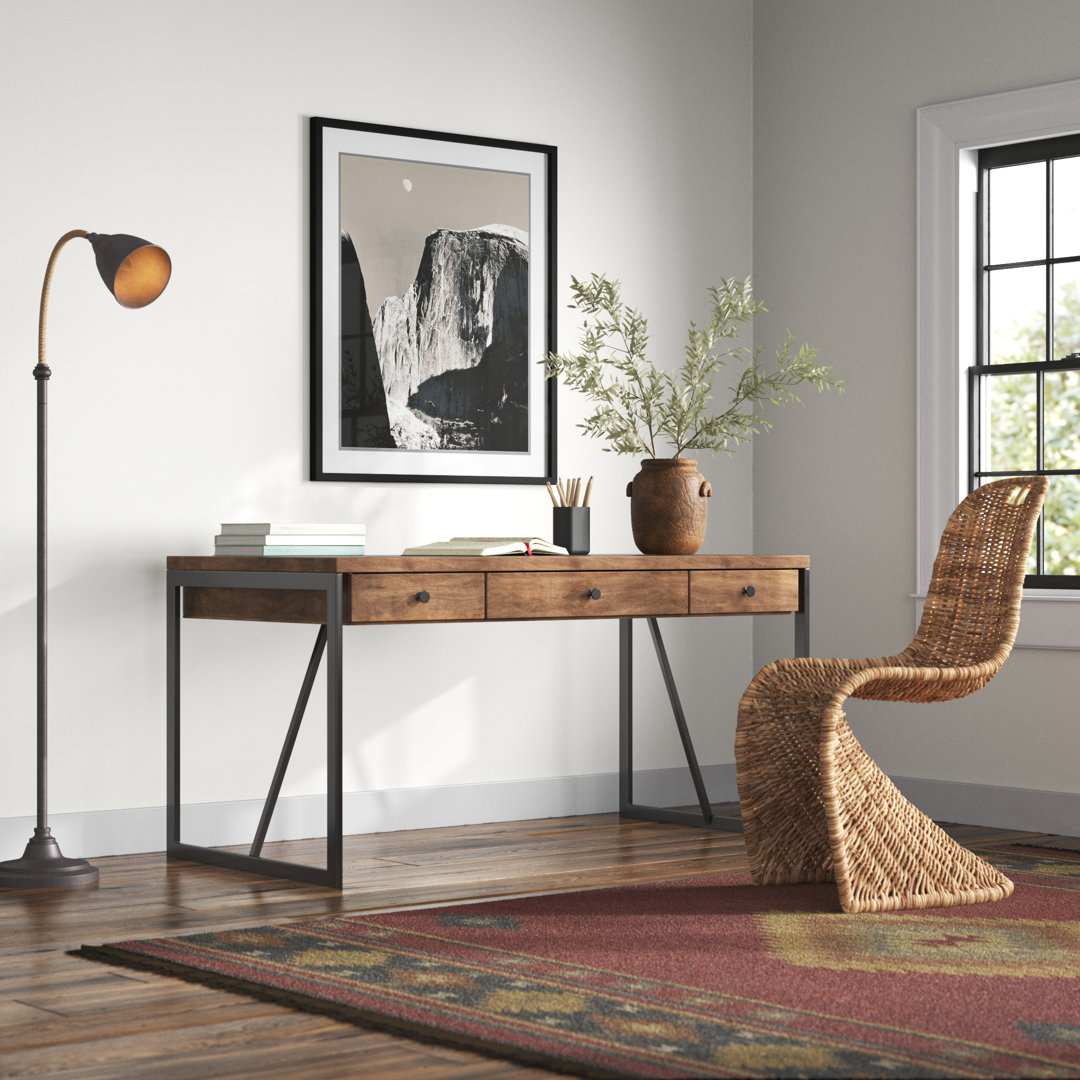 Solid Wood Top Metal Base Writing Desk Hooker Furniture