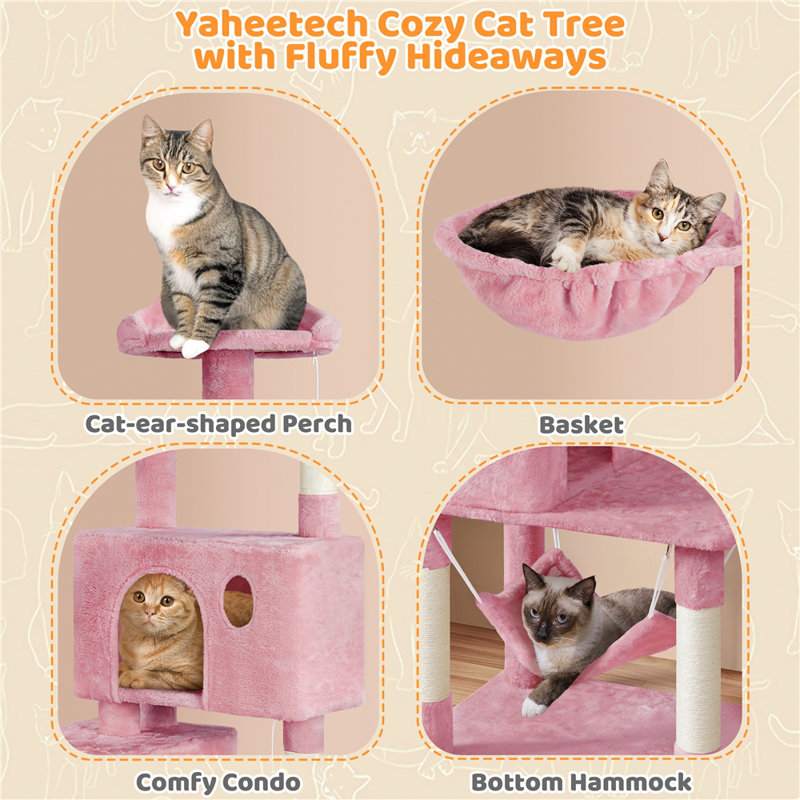 Multiple Level Cat Tree with Scratching Posts, Pink