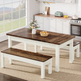 3 Piece Dining Table Set With 2 Benchs, Farmhouse Wood Kitchen Table With 2 Benches
