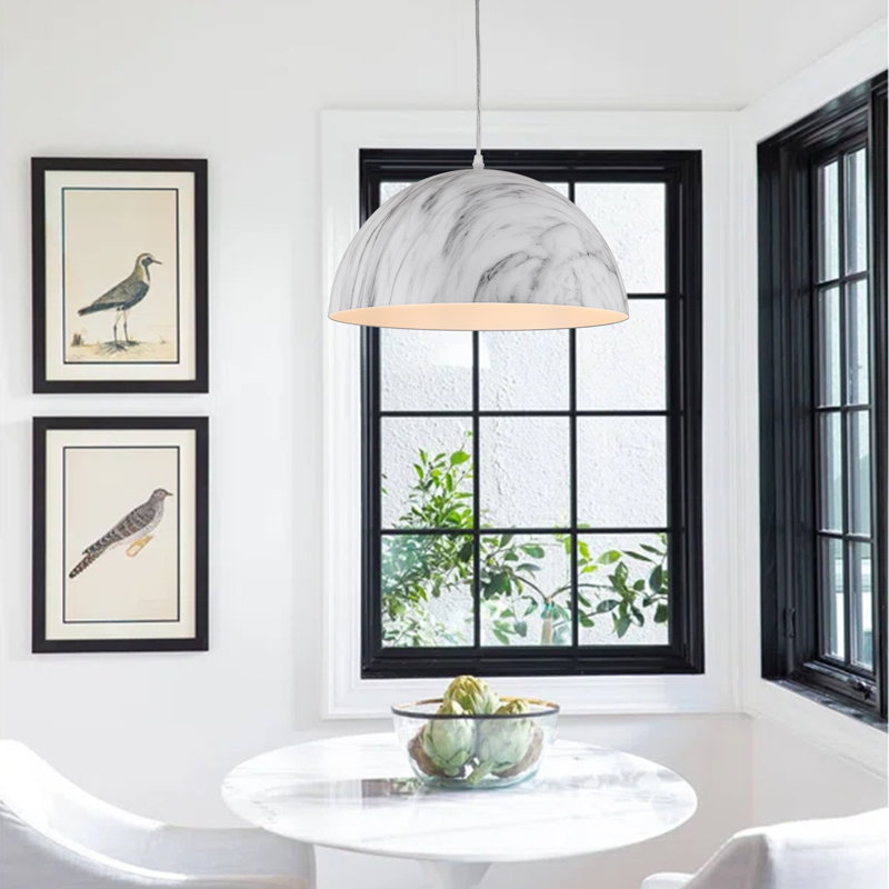 1-Light White Marble Finish Dome Pendant Light