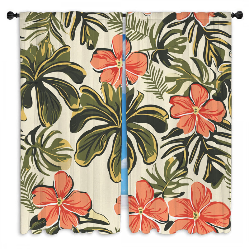 Rideaux de fenêtre tropicaux rideaux botaniques tropicaux - 2 panneaux, L 20 po x L 52 po