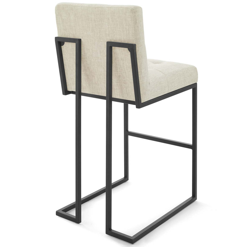 Privy Black Stainless Steel Upholstered Counter Stool, Beige Polyester Blend, Bar Stool (27.5" Seat Height)