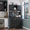 Armoire de garde-manger pour le salon, huche de support à micro-ondes cannelée en bois de 73 po avec rangement, station de charge et panneau perforé, noir, buffet