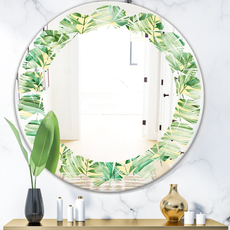 Modern Farmhouse Wall Mirror, Leaves Tropical Foliage, 23.6" x 23.6" 