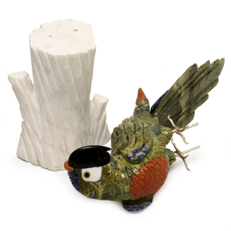 Sculpture Fontenot Jungle Cockatoo Serpentine et calcite