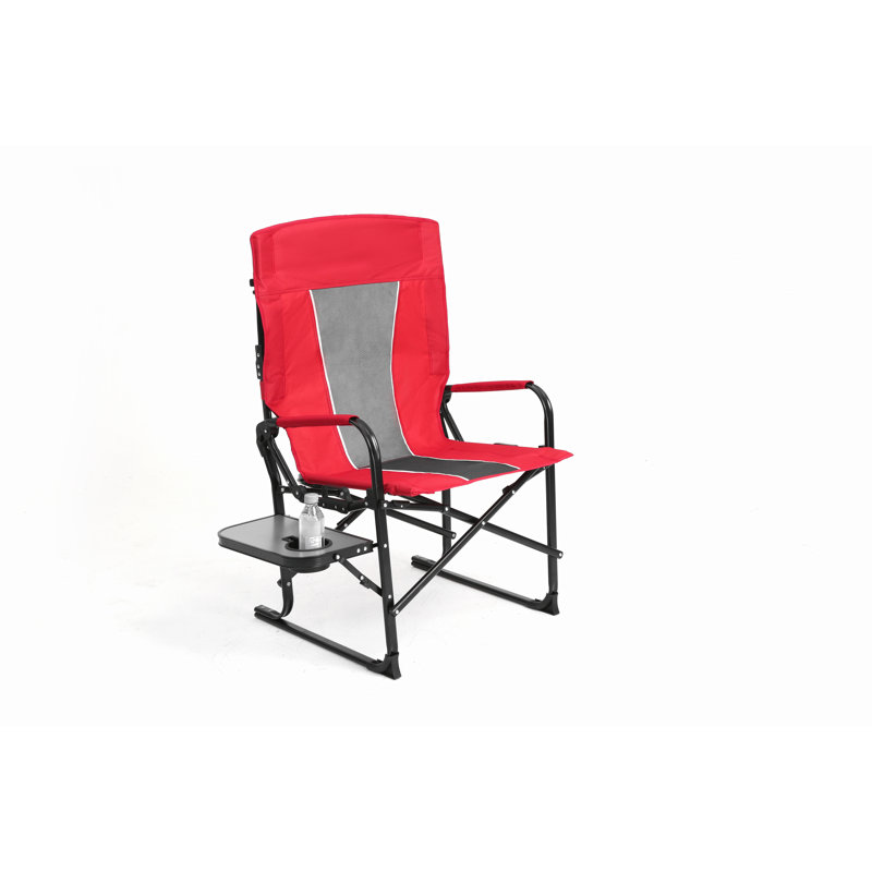 Chaise de camping pliante portative surdimensionnée robuste avec table d'appoint et pochette de rangement, Rouge