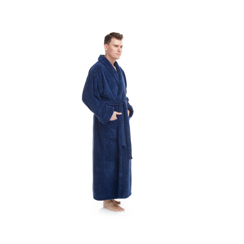 Peignoir en molleton pour cheville avec poches, Très très grand, Bleu marine