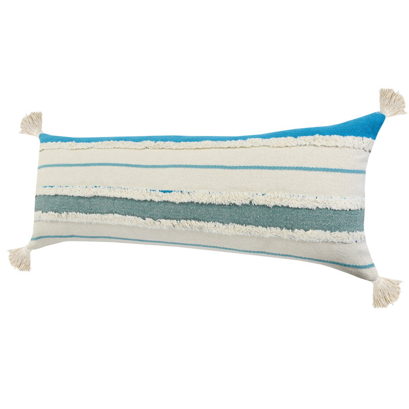 Coussin lombaire à rayures surdimensionné Contemporary, Turquoise / jade / turquoise / blanc, Polyester/ bourre en polyester