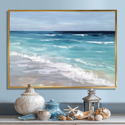 «Blue and White Coastal Beach Wonder», reproduction d'art sur toile, bord de mer blanc