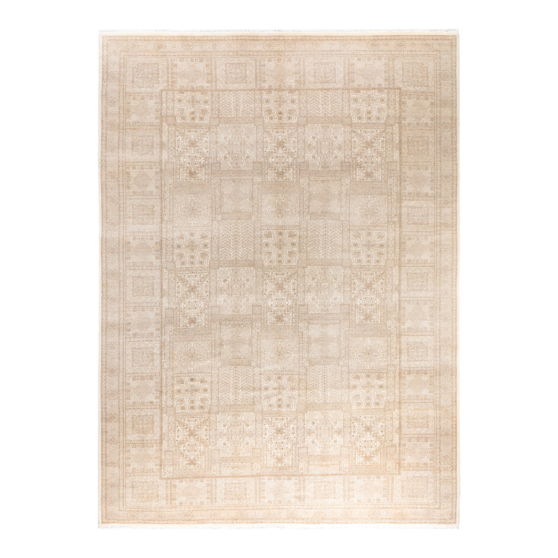 Ivory Hand-Knotted Wool Medallion Area Rug, 9' 2" x 12' 4"