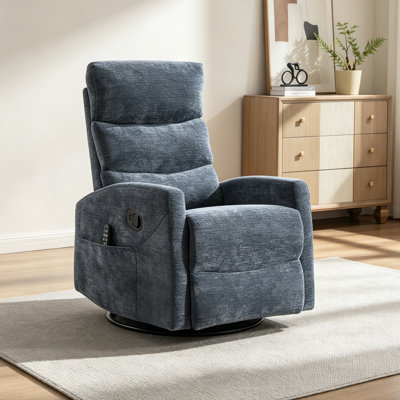 Heat Massage Manual Recliner Chair with Rocker and Swivel in Fabric for Living Room, Blue