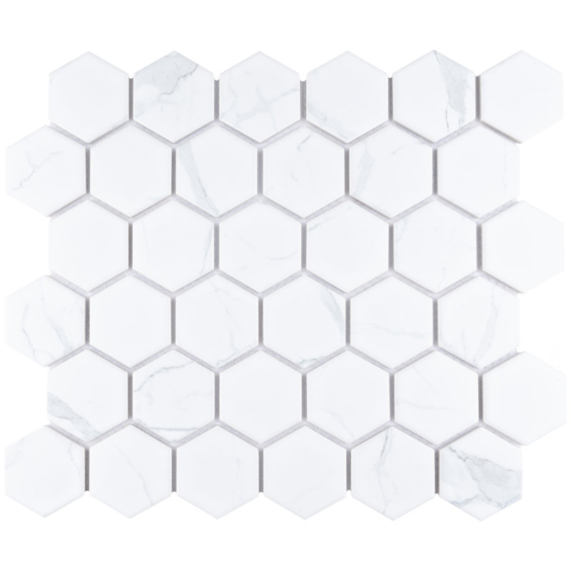 Carrione 2" Hex Matte Carrara 11-1/8" x 12-5/8" Porcelain Mosaic Floor and Wall Tile