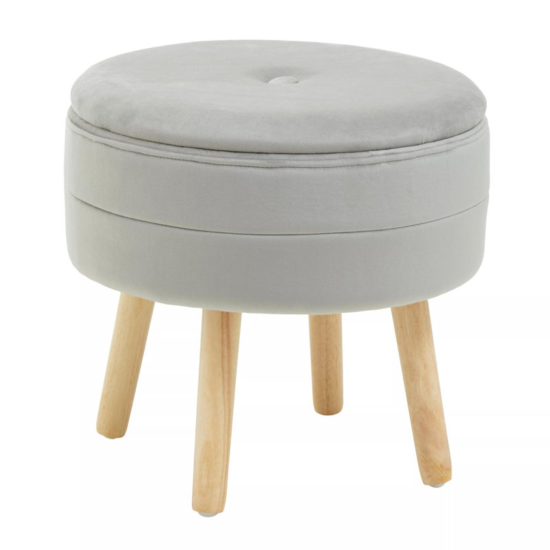Presidio 46cm Wide Tufted Round Solid Colour Ottoman with Storage, Grey
