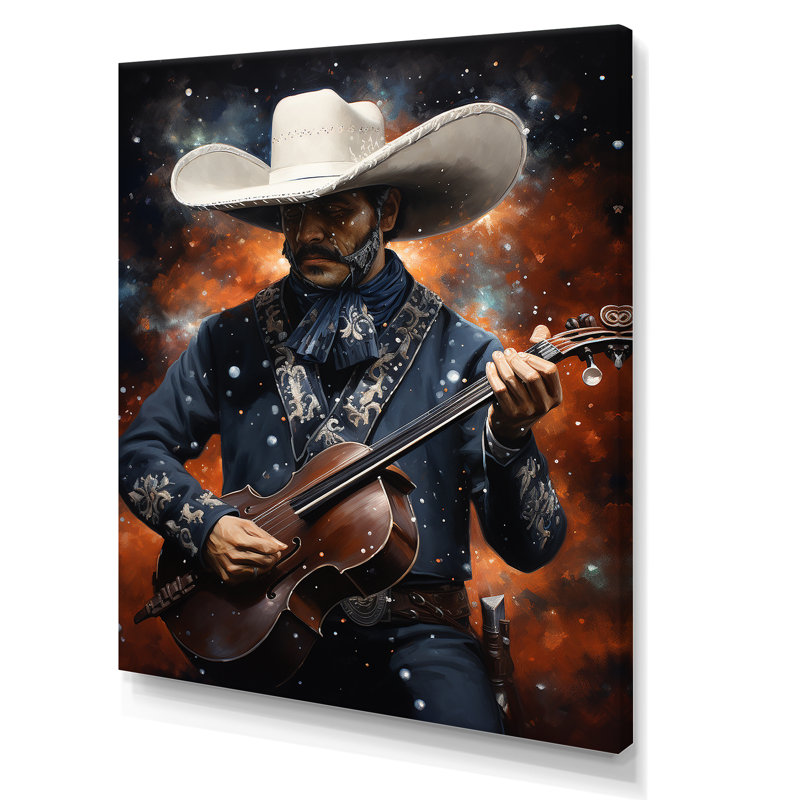 Mariachi, mélodie, guitare - art mural mexicain, Toile tendue, H 44 po x l 34 po x P 1,5 po