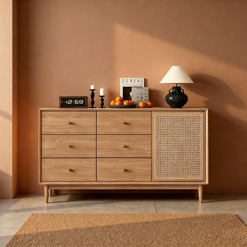 Buffet en frêne et bois de frêne, H 35,43 po x l 55,12 po x P 14,96 po