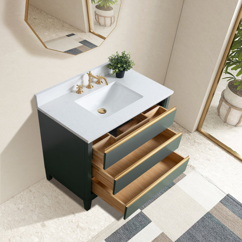 Meuble-lavabo simple 30 po avec comptoir, Vert rétro, 36"
