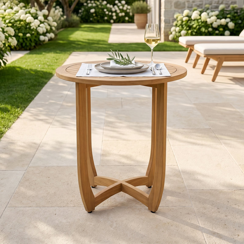 Table basse d'extérieur ronde en acacia