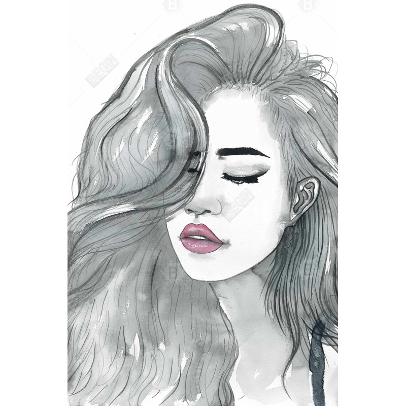 «Beautiful femelle cheveux» sur toile, H 36 po x l 24 po