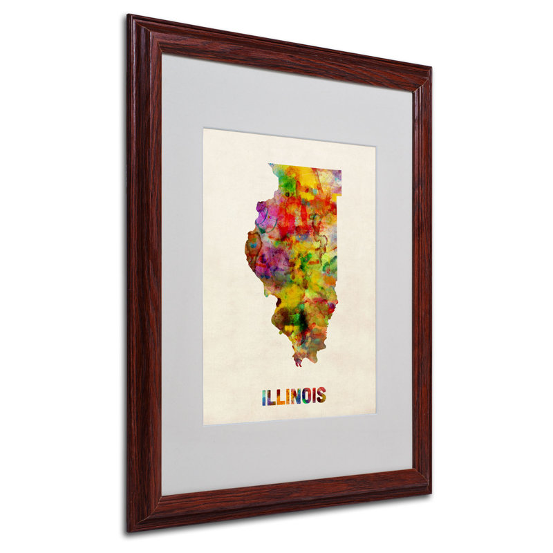 "illinois map" par michael thompsett, impression encadrée, H 20 po x l 16 po x P 0,5 po, Brun - Biseautée
