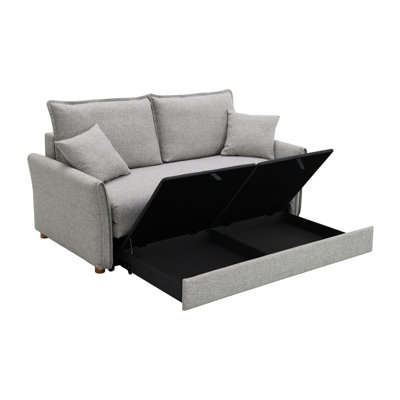 Relaxing Grey Chenille Sleeper With Organized Storage Compartments Versatile Sectional And Handy Options
