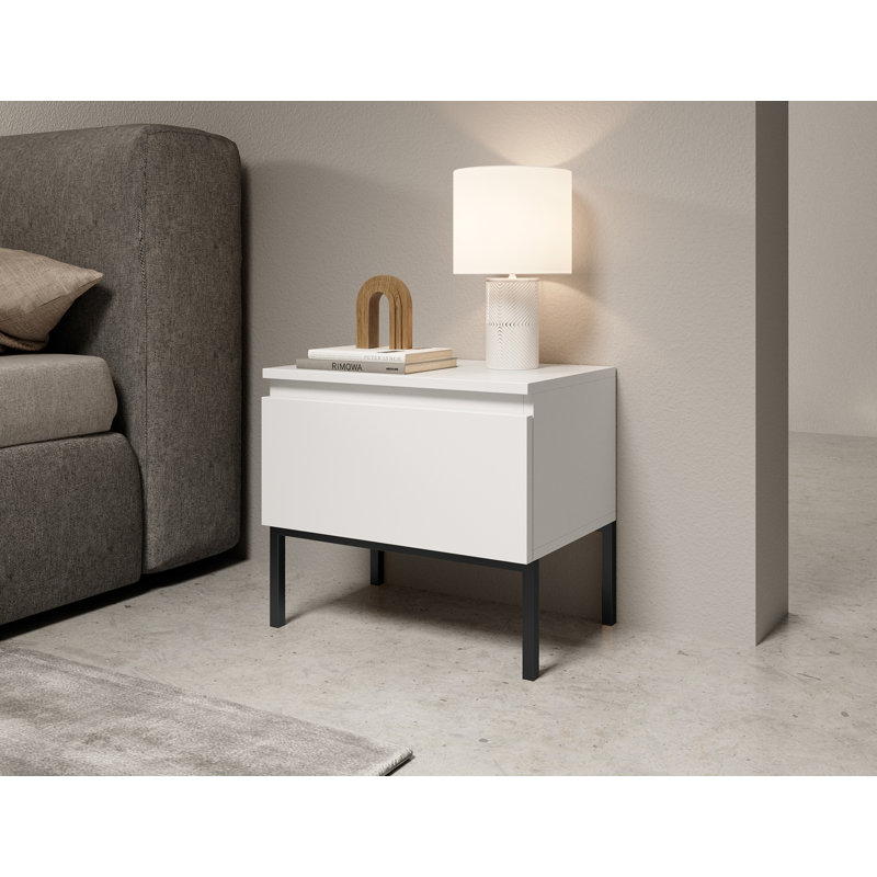 Moaad 49cm W Steel Bedside Table, White/Black