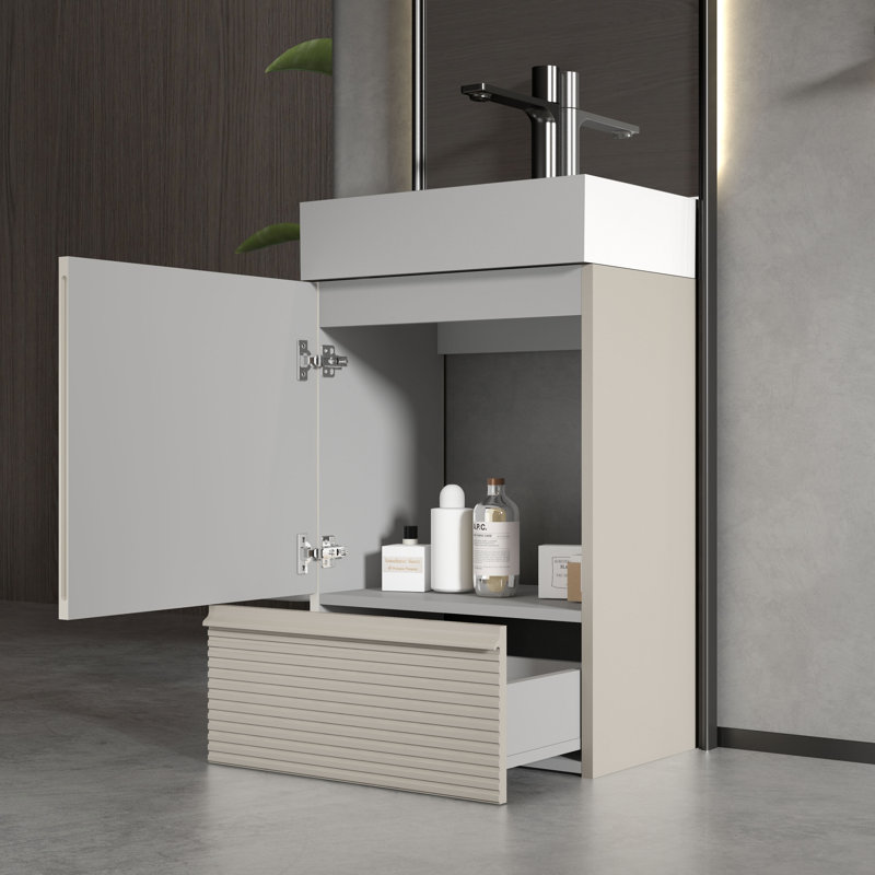 Meuble-lavabo moderne de 20 pouces avec lavabo, fermeture en douceur, lavabo en céramique, porte et tiroir pour petites salles de bain, appartements, hôtels