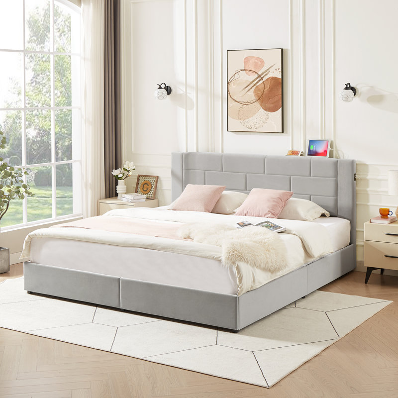 Ensemble de chambre à coucher Rotella, Gris clair, Très grand