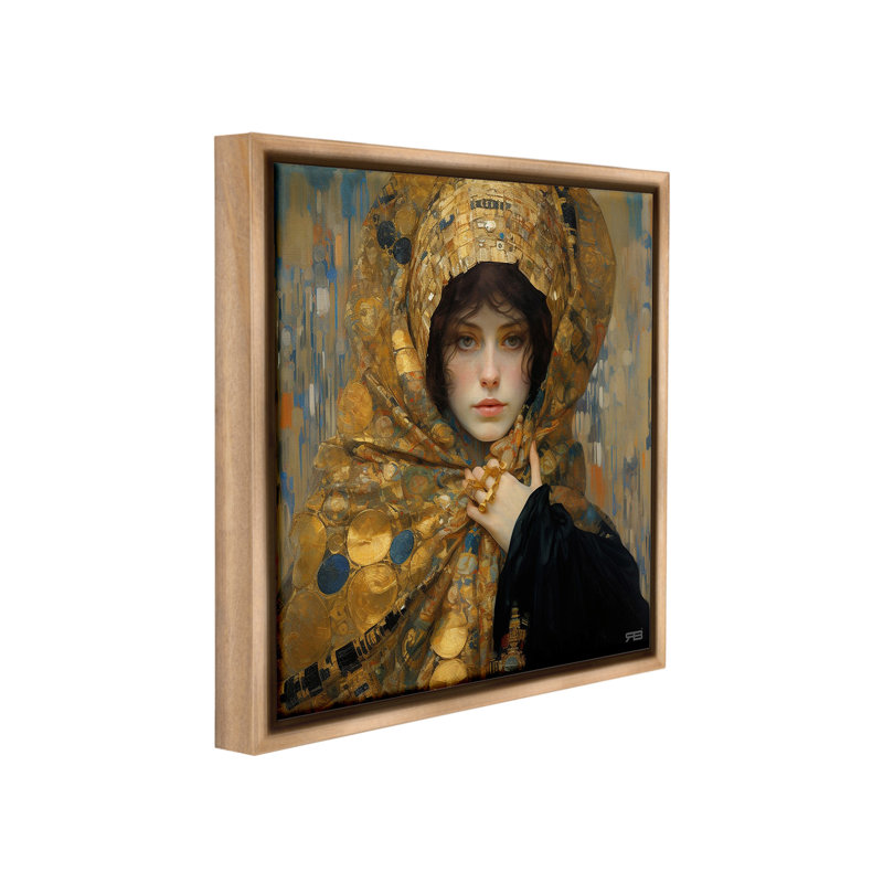 «Woman In Patterned Gold Floater Frame» par RB sur, H 25 po x l 25 po, Cadre flottant orme Montalcino