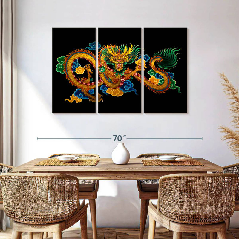 Brampt Chinese Dragon Painting, 36" H x 57" W