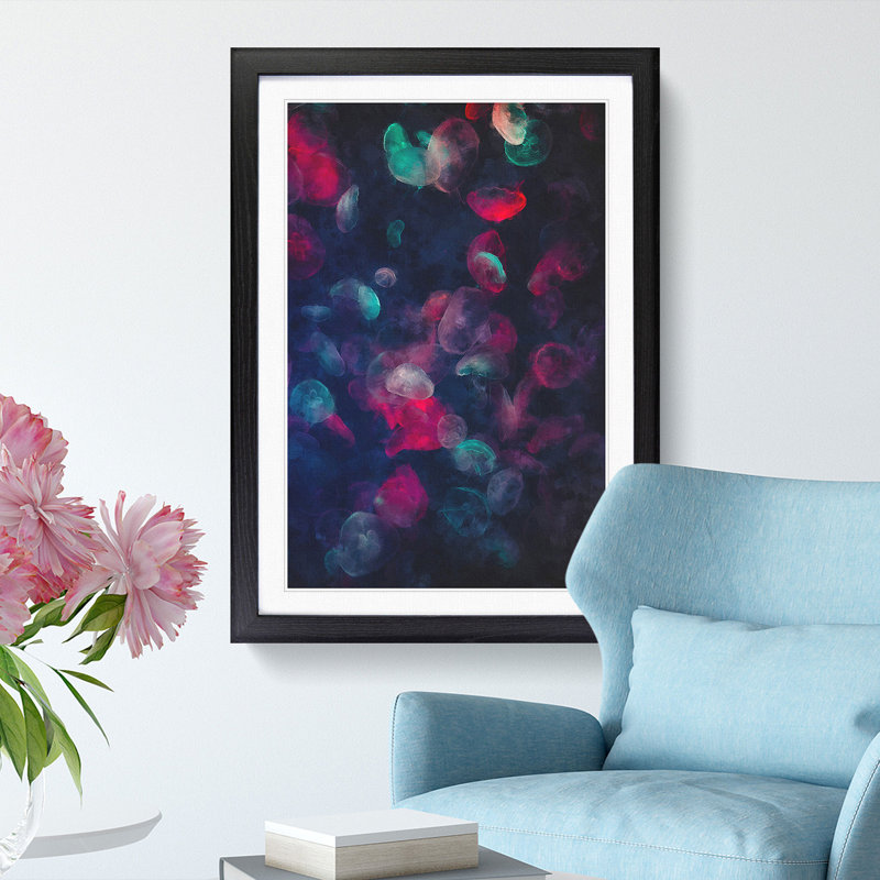 Many Jellyfish - Picture Frame Painting Print, Black Framed, 45cm H x 33cm W x 2cm D
