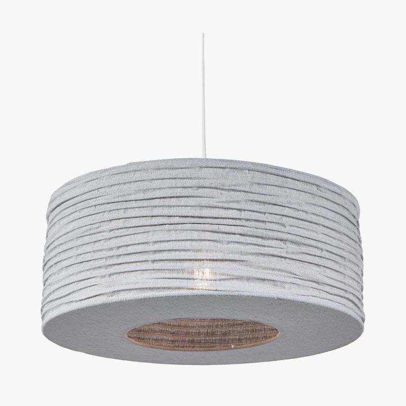 Yaqub 1 - Light Grey Drum Pendant, 25cm H x 50cm W x 50cm D